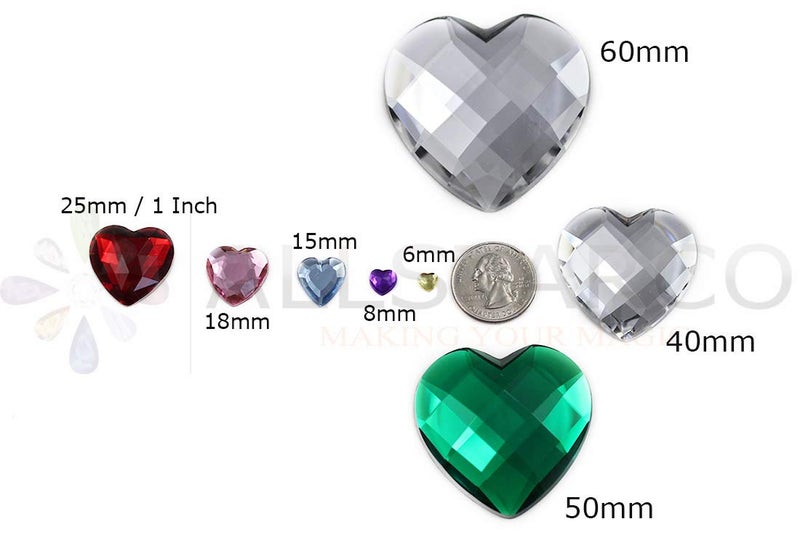 Allstarco KraftGenius Allstarco 8mm 5/16" Assorted Colors Heart Rhinestones Acrylic Gems Flat Back for Card Making Embelishments - 200 Pcs - Image 5