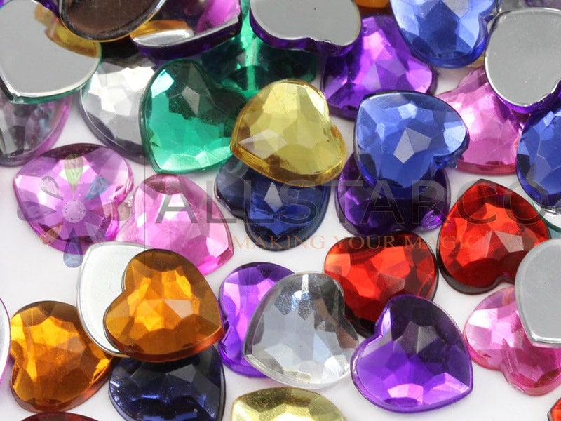 Allstarco KraftGenius Allstarco 8mm 5/16" Assorted Colors Heart Rhinestones Acrylic Gems Flat Back for Card Making Embelishments - 200 Pcs - Image 1