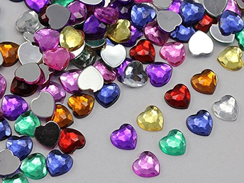 Allstarco KraftGenius Allstarco 8mm 5/16" Assorted Colors Heart Rhinestones Acrylic Gems Flat Back for Card Making Embelishments - 200 Pcs - Image 3
