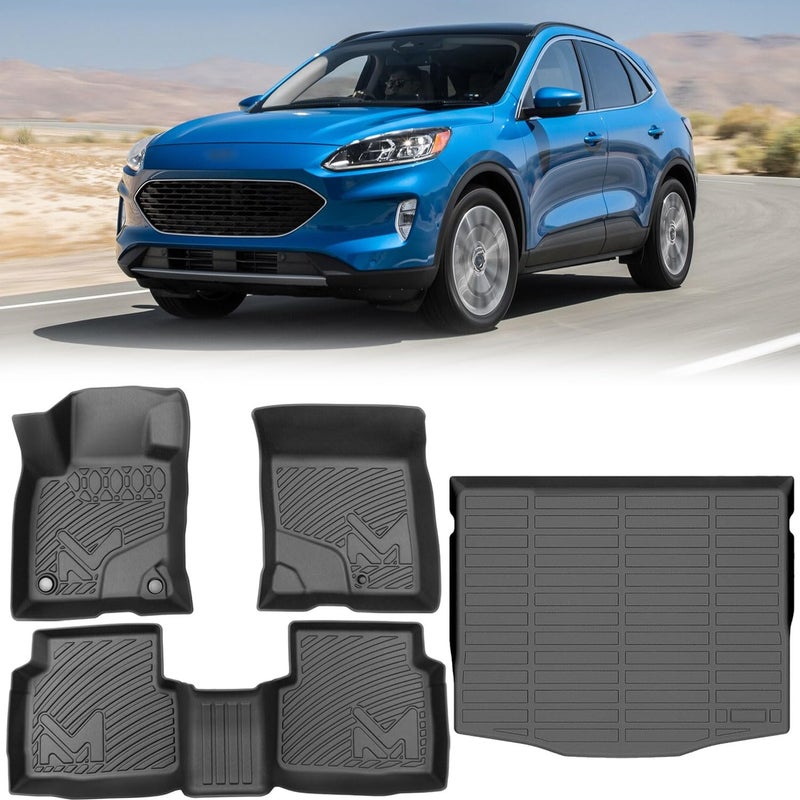 CMVT Auto TPE Automotive Floor Mats Cargo Liner Custom for Ford Escape 20202025 NOT Fit Hybrid All Weather Cover Protection Waterproof Black Floor Liner Front Rear Row Full Set Car Mats 4PCS - Image 3