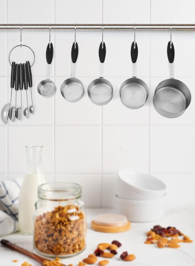 Joyhill Stainless Steel Measuring Cups and Spoons Set of 10 Piece, Nesting Metal Measuring Cups Set with Soft Touch Silicone Handles for Dry and Liquid Ingredients, Cooking & Baking (Black) - Image 5
