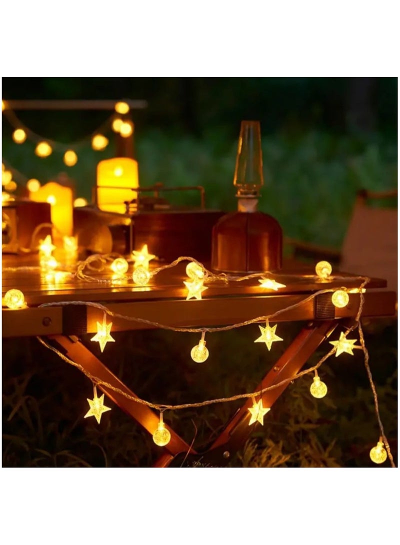 إل ديس مجموعة واحدة من أضواء سلسلة كرات الفقاعات النجمية LED، أضواء رمضان، أجواء احتفالية متوهجة ناعمة، عيد مبارك، ديكور منزلي - Image 2