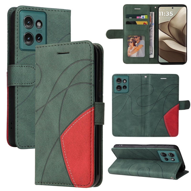 BURAQ Case Cover For Motorola Edge 50 5G Dual-color Splicing Flip Leather Phone Case(Green) - Image 1