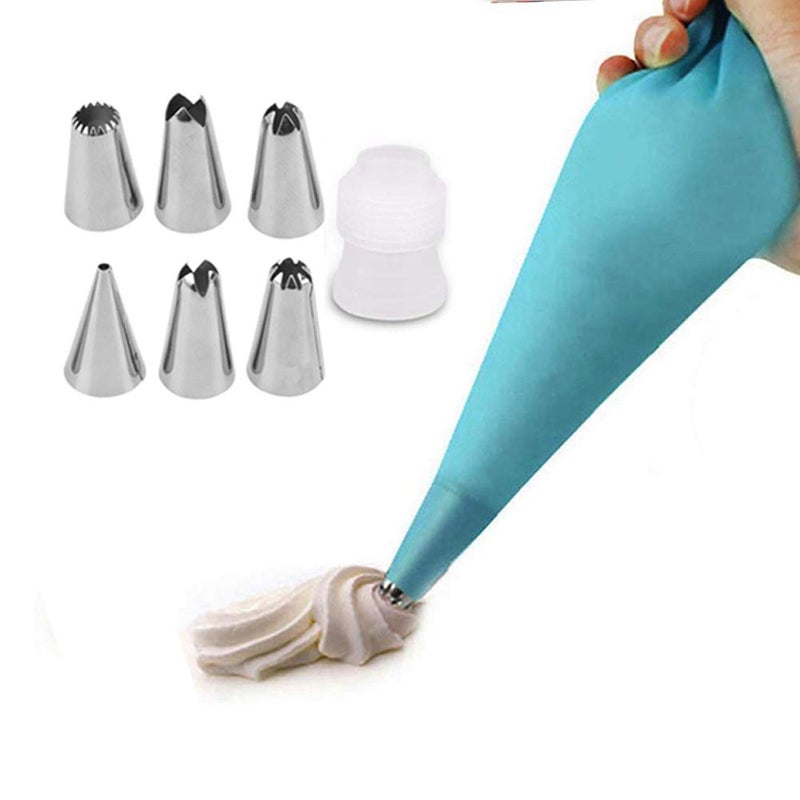 Messar Silicone Pastry Piping Bag Set with 6 Pcs Stainless Steel Tips, Reusable Cake Decorating Tool - Icing Nozzles & Cream Bag Kit for Frosting & Dessert Decoration