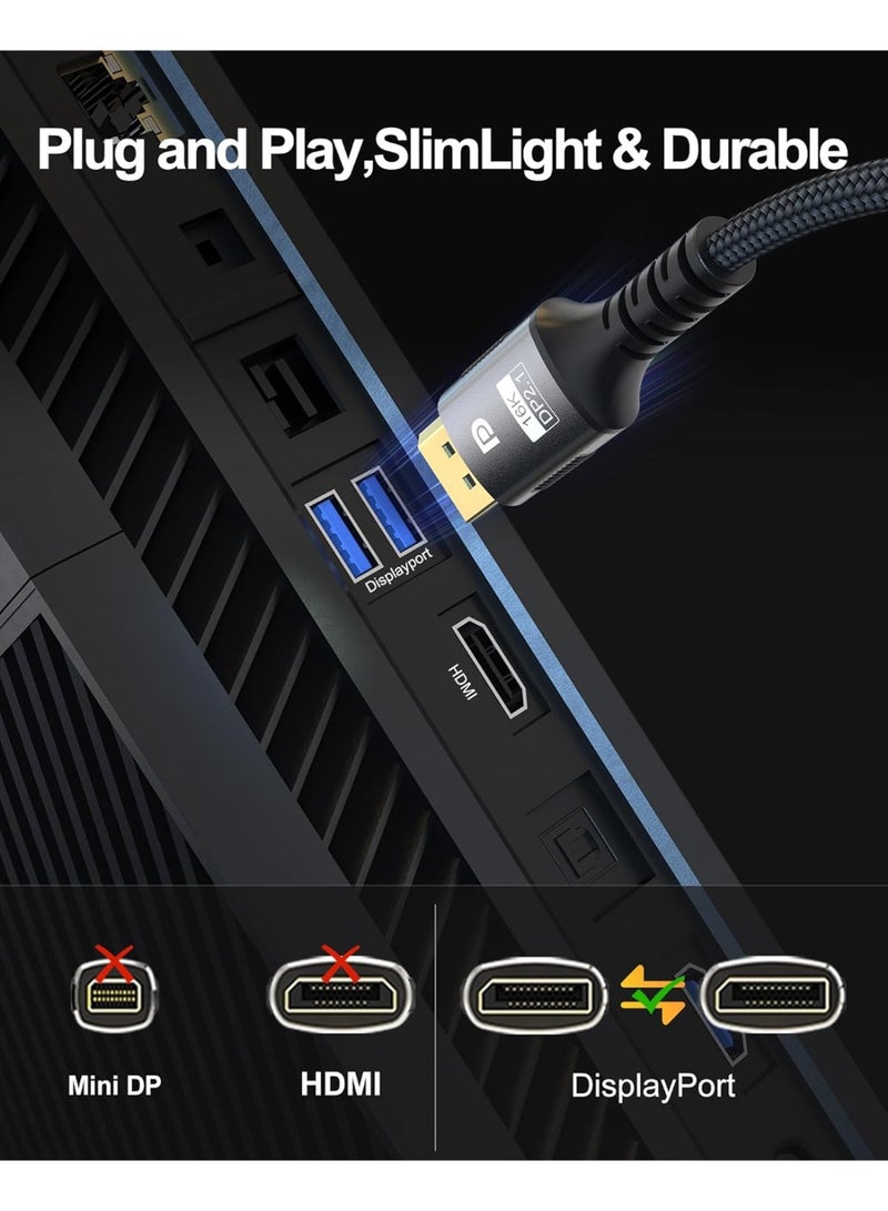 igeekwell 80Gbps DisplayPort Cable 2.1 6.6FT, DP 2.1 Cable [16K@60Hz,8K@120Hz,4K@240Hz] Support HDR10, DSC1.2a, G-Sync, FreeSync, Braided Display Port Cord Compatible with Gaming Monitor, TV, Graphics,(2M,2PACK) - Image 5