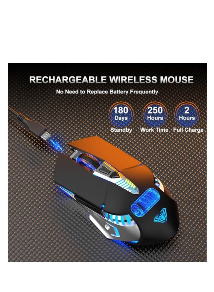 AULA SC200 Gray Wireless Bluetooth Gaming Mouse with Side Buttons LED Backlit Tri-Modes(2.4G+BT5.0+BT3.0) Computer Mice for PC Mac Laptop Desltop Tablet Cellphone  - Image 2