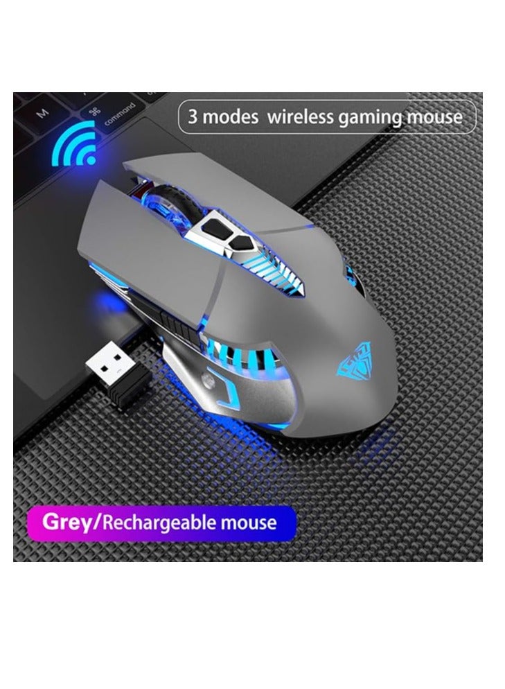 AULA SC200 Gray Wireless Bluetooth Gaming Mouse with Side Buttons LED Backlit Tri-Modes(2.4G+BT5.0+BT3.0) Computer Mice for PC Mac Laptop Desltop Tablet Cellphone  - Image 5