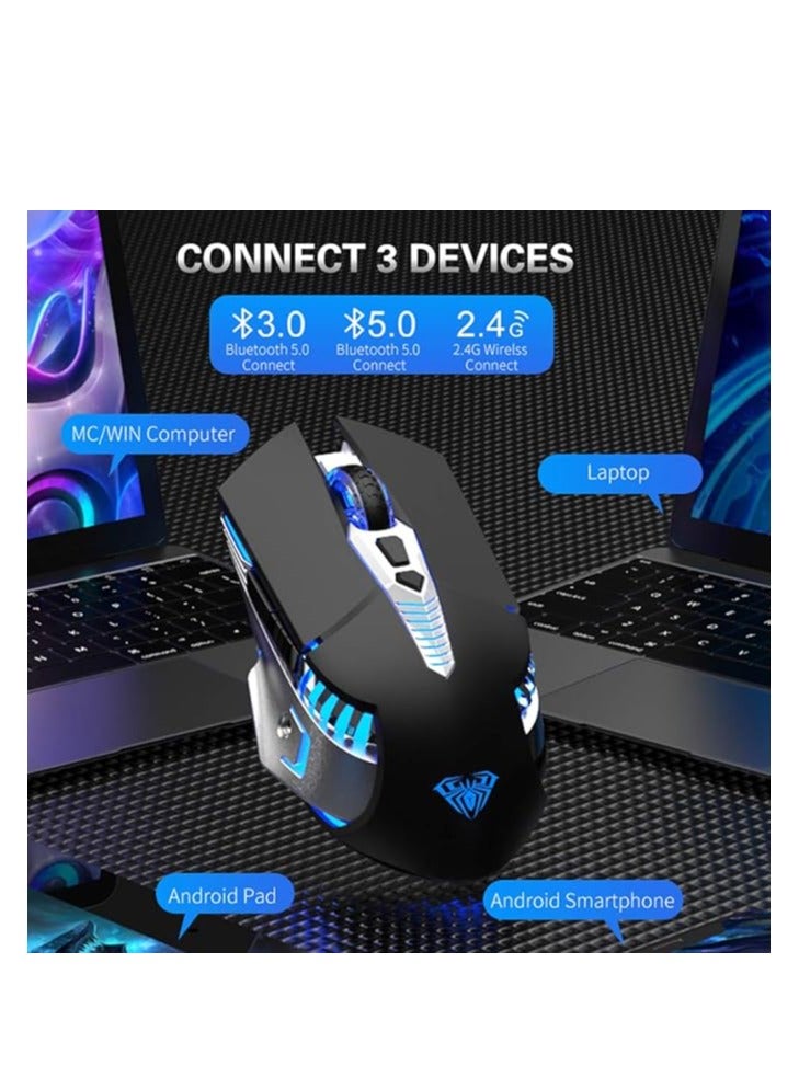 AULA SC200 Gray Wireless Bluetooth Gaming Mouse with Side Buttons LED Backlit Tri-Modes(2.4G+BT5.0+BT3.0) Computer Mice for PC Mac Laptop Desltop Tablet Cellphone  - Image 4
