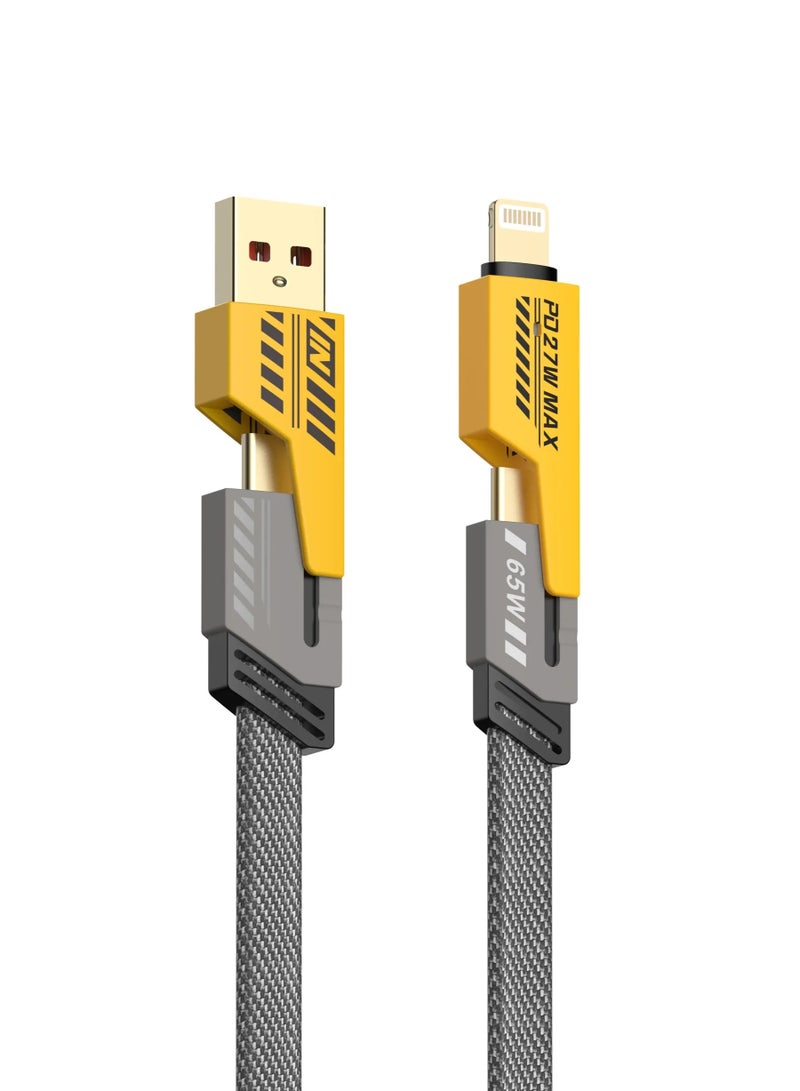 4 in 1 USB C to USB C Fast Charging Cable (65W) with Built-in USB A and Lightning Connector (27W), Flat and Fast Charging Cable  - Image 1