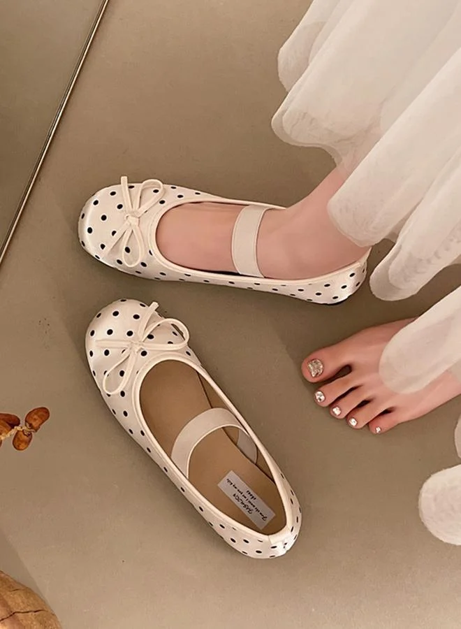 Take Two Beige Polka Dot Ballet Flats for Women - Comfortable Casual Style