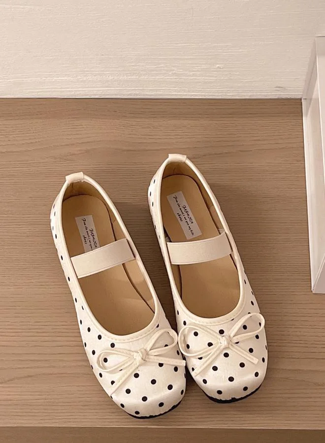 Take Two Beige Polka Dot Ballet Flats for Women - Comfortable Casual Style