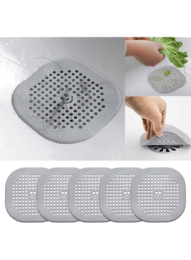 The Bros 5 PCS Silicone Sink Strainer, Anti - Clogging Shower Drain Hair Trap Catcher, Kitchen Sink Stopper - Bathroom Kitchen Sink Set, Filter for Kitchen Bathroom Tub (Gray) - Image 1
