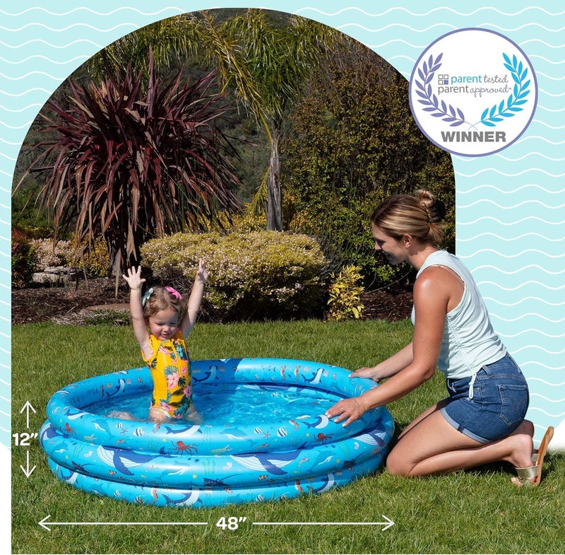 GRIP A POOL حوض سباحة للأطفال الصغار والأطفال والرضع، حوض نفخ بلاستيكي دائري للأطفال مقاس 48 × 12 بوصة - Image 4