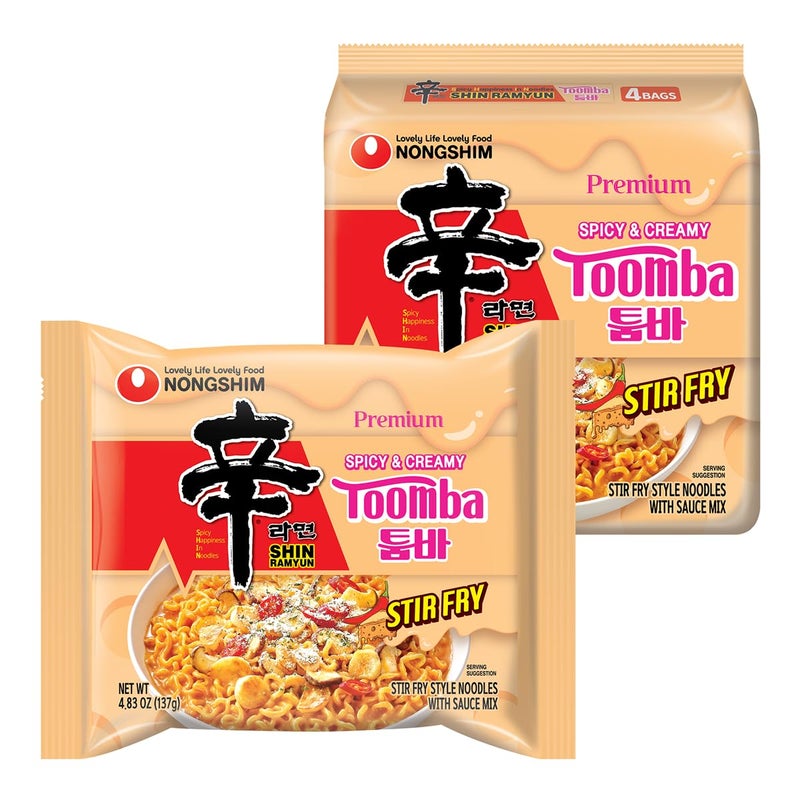 Nongshim Shin Ramyun Toomba Noodles Creamy Korean Mac and Cheese Style Noodles Gentle Kick of Spice Korean Stir Fry Style Instant Noodles 483 oz Pack of 4 Packaging May Vary - Image 3