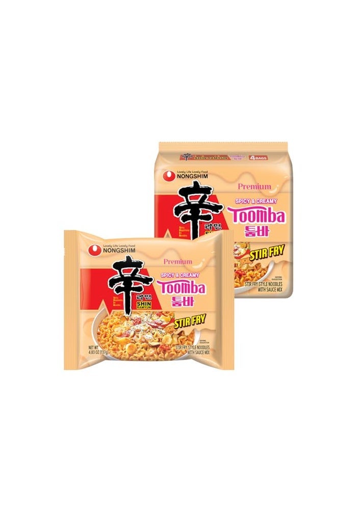 Nongshim Shin Ramyun Toomba Noodles Creamy Korean Mac and Cheese Style Noodles Gentle Kick of Spice Korean Stir Fry Style Instant Noodles 483 oz Pack of 4 Packaging May Vary - Image 1