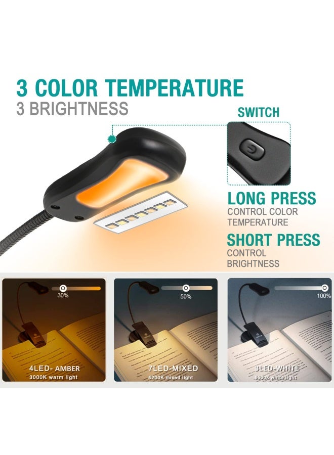 Vekkia Luminolite Rechargeable Amber Book Light  Clip On Lights For Reading In Bed  3 Brightness   3 Color Temperature  2.1 Oz Lightweight  70 Hrs Reading  Perfect For Readers And Kids  Black - Image 2