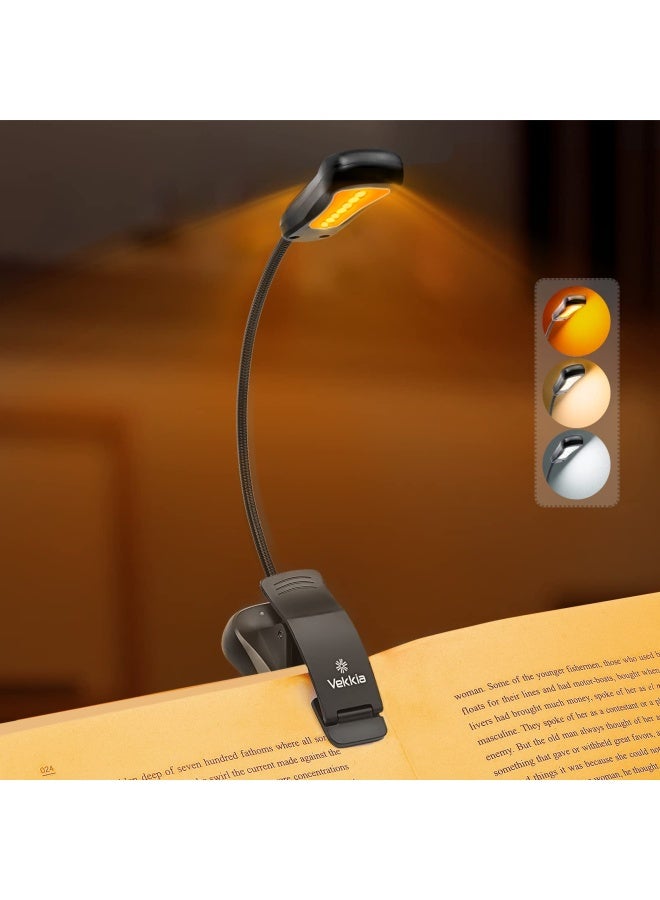 Vekkia Luminolite Rechargeable Amber Book Light  Clip On Lights For Reading In Bed  3 Brightness   3 Color Temperature  2.1 Oz Lightweight  70 Hrs Reading  Perfect For Readers And Kids  Black - Image 1