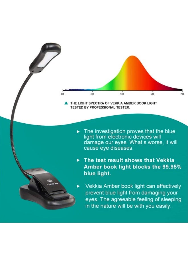 Vekkia Luminolite Rechargeable Amber Book Light  Clip On Lights For Reading In Bed  3 Brightness   3 Color Temperature  2.1 Oz Lightweight  70 Hrs Reading  Perfect For Readers And Kids  Black - Image 3