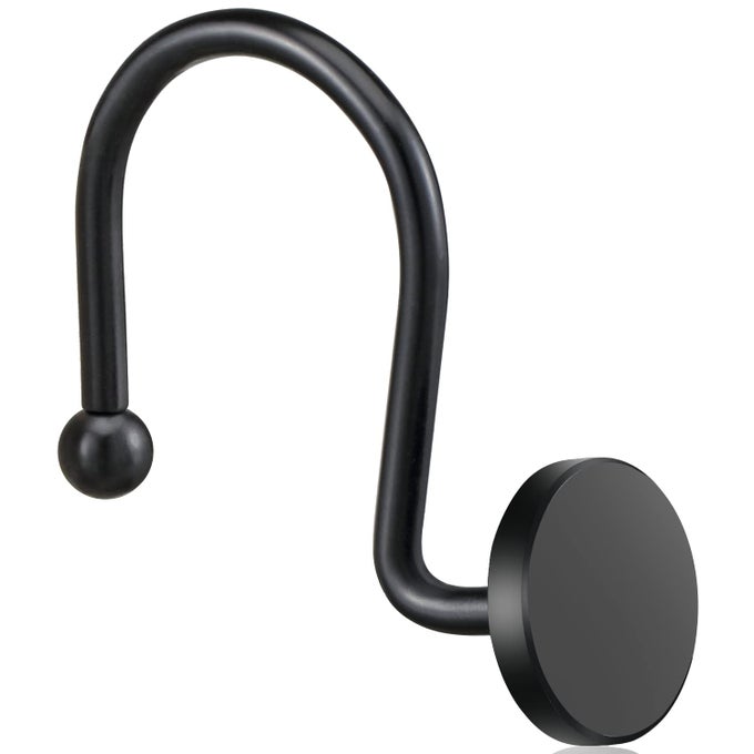 SHOWER CURTAIN HOOKS BLACK SHOWER CURTAIN RINGS RUSTPROOF METAL ROUND DECORATIVE SHOWER HOOKS RINGS FOR BATHROOM SHOWER RODS CURTAINS SET OF 12 HEAVY DUTY SOLID HOOKS