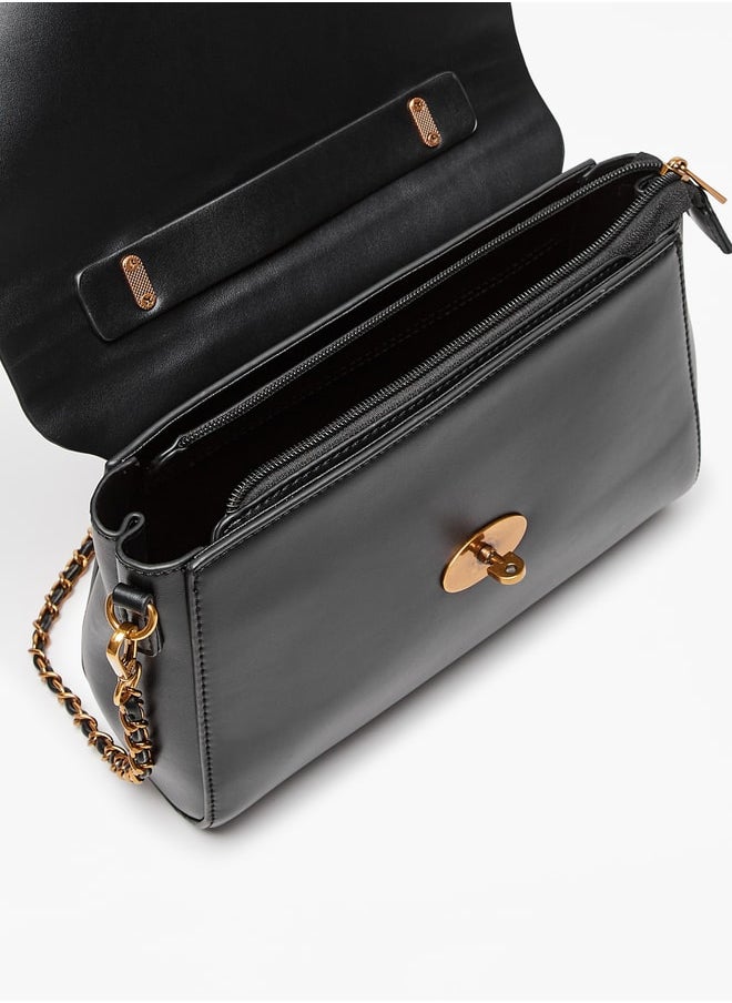Flora Bella By Shoexpress - Women Solid Crossbody Bag with Detachable Chain Strap and Twist Lock Closure - Image 1