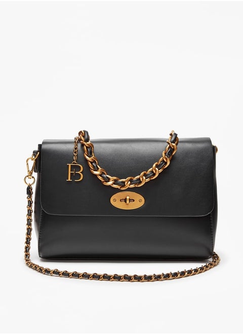 Women Solid Crossbody Bag with Detachable Chain Strap and Twist Lock Closure