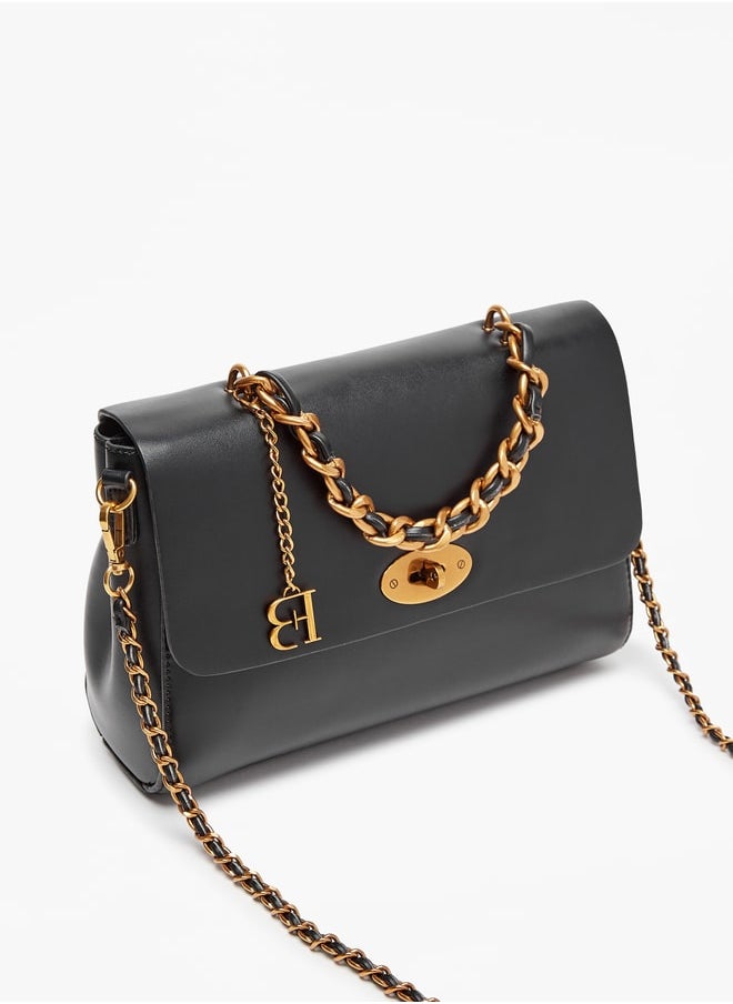Flora Bella By Shoexpress - Women Solid Crossbody Bag with Detachable Chain Strap and Twist Lock Closure - Image 1
