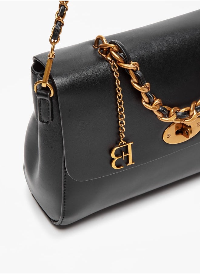 Flora Bella By Shoexpress - Women Solid Crossbody Bag with Detachable Chain Strap and Twist Lock Closure - Image 1