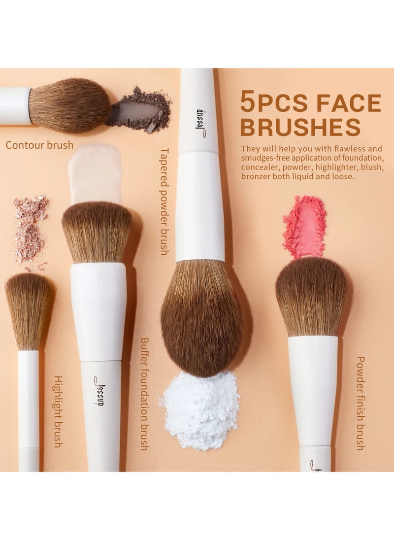 Jessup Jessup Vegan Makeup Brushes Set Professional Eco-friendly Synthetic Powder Foundation Highlight Concealer Eyeshadow Blending Eyebrow Liner Spoolie Brush Set Light Grey 14pcs T329  - Image 5