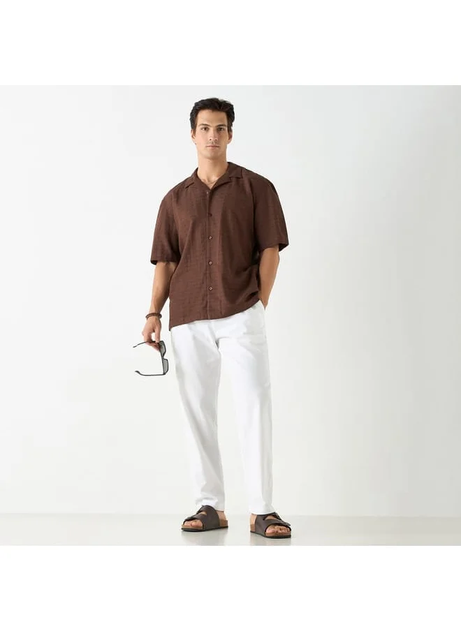 Iconic Iconic Regular Fit Textured Shirt with Camp Collar and Short Sleeves