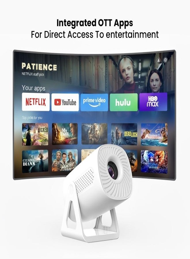 Toreto Prismo Full HD 1080P Smart Projector with WiFi Miracast (Android 12), 150 ANSI Lumens, 120” Display, Bluetooth, Screen Mirroring, HDMI/USB/Aux Support, 7 RGB Ambient Light - White - Image 2
