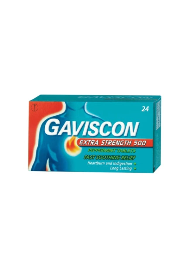 Gaviscon Extra Strength 500 mg Peppermint Tablets 24's