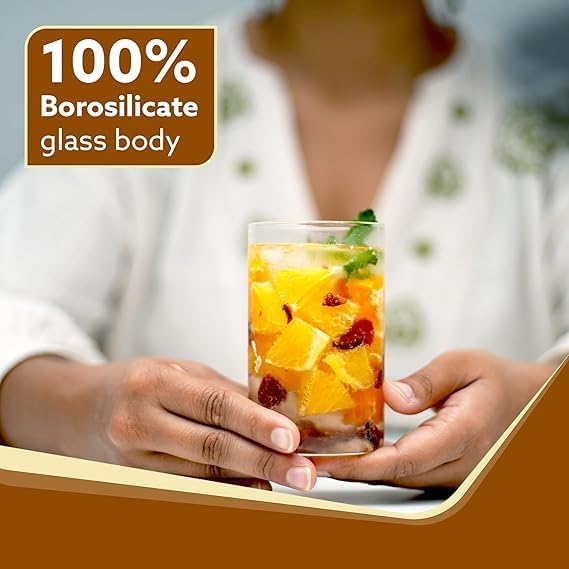 VOMI 300 ml Glasses Set of 6 Transparent Drinking Water Glass Set Borosilicate Glass Tumbler for Water Cold Drink Juice Flame Proof Microwave Dishwasher Safe for Daily Use Gifting - Image 3