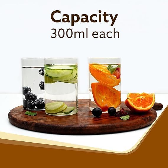 VOMI 300 ml Glasses Set of 6 Transparent Drinking Water Glass Set Borosilicate Glass Tumbler for Water Cold Drink Juice Flame Proof Microwave Dishwasher Safe for Daily Use Gifting - Image 2