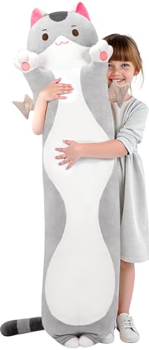 Mewaii دبدوب قطة ميوي طويل 5 أحجام 120 حشوة إضافية نعومة عملاقة وسادة جسم للأطفال كاواي قطة رمادية لطيفة محشوة حيوانات دمى وسادة جسم طويلة كبيرة هدية للفتيات 28 - Image 5