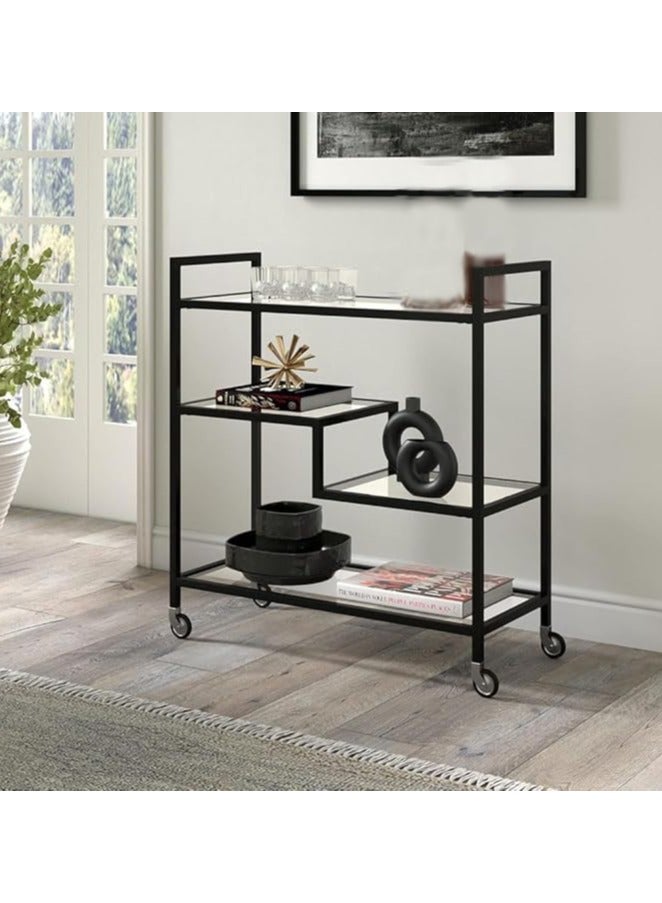 LINGWEI Metal Serving Trolley with Clear Glass Shelves Pre Assembled Utility Cart for Kitchen Restaurant & Hospital Heavy Duty 1.3cm Thick Metal Frame - Image 1