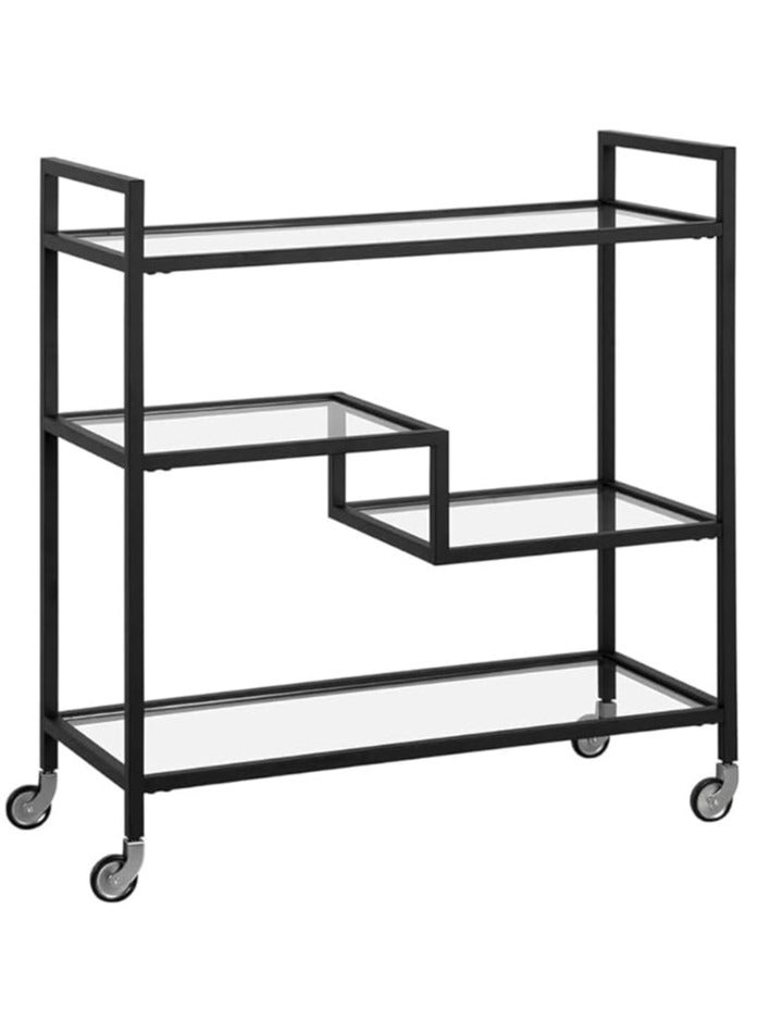 LINGWEI Metal Serving Trolley with Clear Glass Shelves Pre Assembled Utility Cart for Kitchen Restaurant & Hospital Heavy Duty 1.3cm Thick Metal Frame - Image 2
