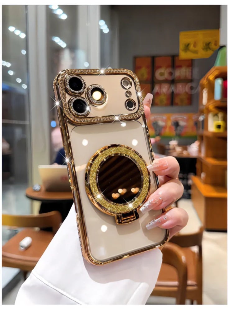 حقيبة هاتف واقية شفافة مغناطيسية مزينة بالكريستال مع مرآة، غطاء واقي لـ iPhone 17/17 Pro/17 Pro Max