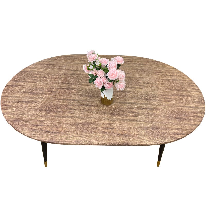 LIBERECOO Oval Tablecloth Vinyl Fitted Elastic Edge with Flannel Backing - Fits 48 x 68 Inch Oval Table - Walnut Wood Pattern - Waterproof Wipeable Table Cover - Image 1