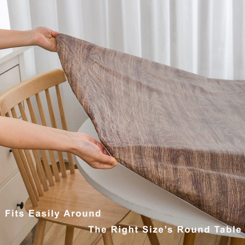 LIBERECOO Oval Tablecloth Vinyl Fitted Elastic Edge with Flannel Backing - Fits 48 x 68 Inch Oval Table - Walnut Wood Pattern - Waterproof Wipeable Table Cover - Image 2