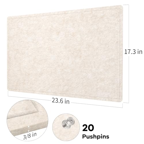 Lightomorrow Bulletin Board, 24 x 18 inches Decorative Felt Pin Board, Vision Board Cork Board Alternative for Wall, Foldable Photo Board with 20 Pushpins - Oatmeal - Image 4