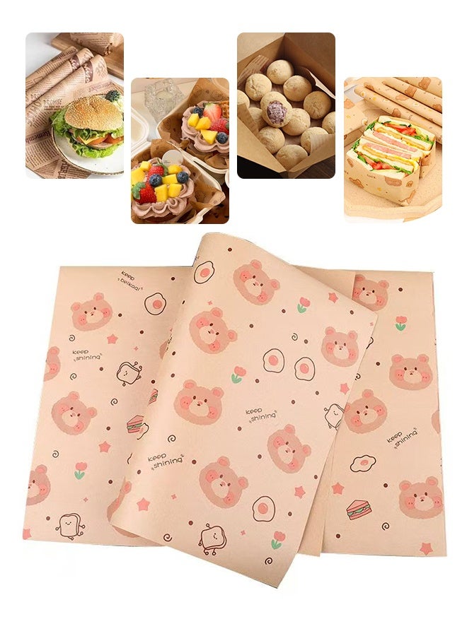 ورق تغليف الساندويتشات، ورق الخبز المشمع، ورق امتصاص زيت الطعام، ورق مقاوم للدهون، ورق عزل الدجاج المقلي 38*28 سم - Image 1
