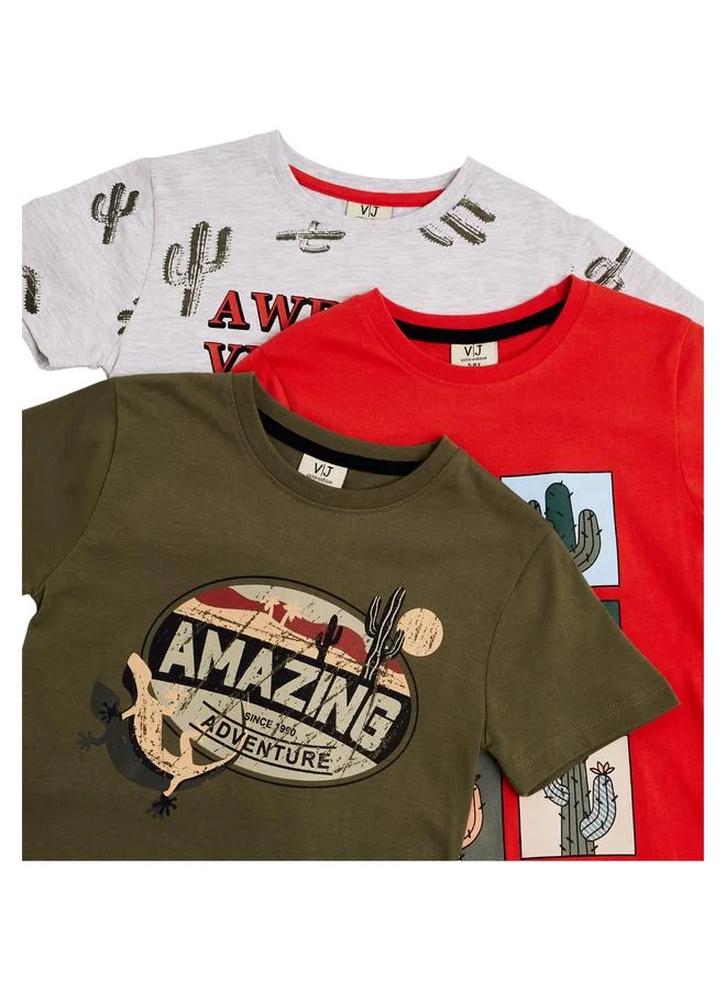 فكتور اند جين مجموعة من 3 تيشيرتات قطن بطبعة جرافيك