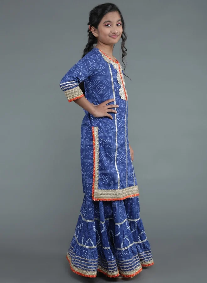 أيه كيه إس Navy Blue Ethnic Motif Kurta Set for Girls