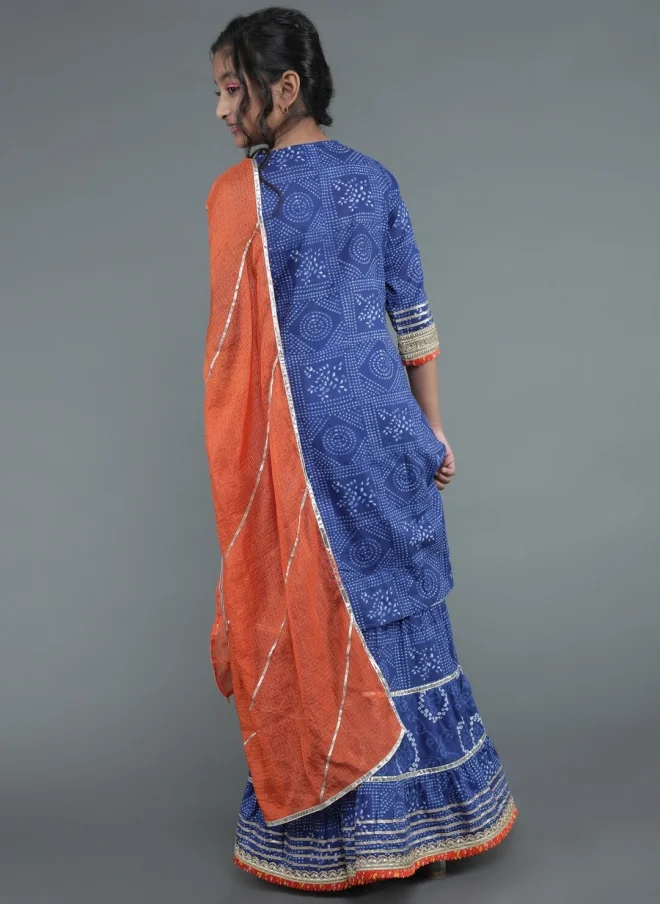 أيه كيه إس Navy Blue Ethnic Motif Kurta Set for Girls
