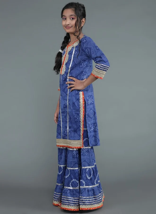 أيه كيه إس Navy Blue Ethnic Motif Kurta Set for Girls