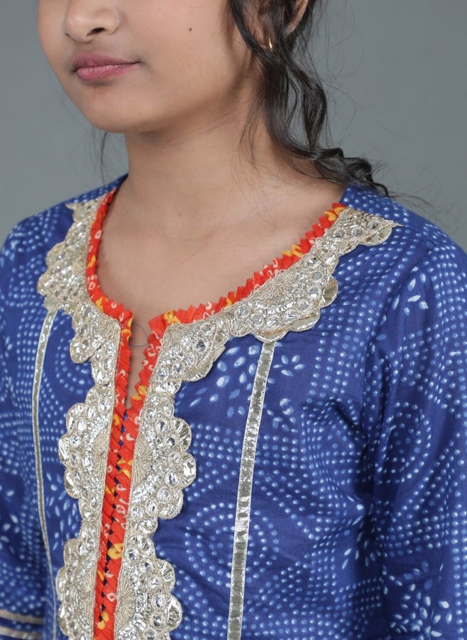 AKS Navy Blue Ethnic Motif Kurta Set for Girls - Image 2