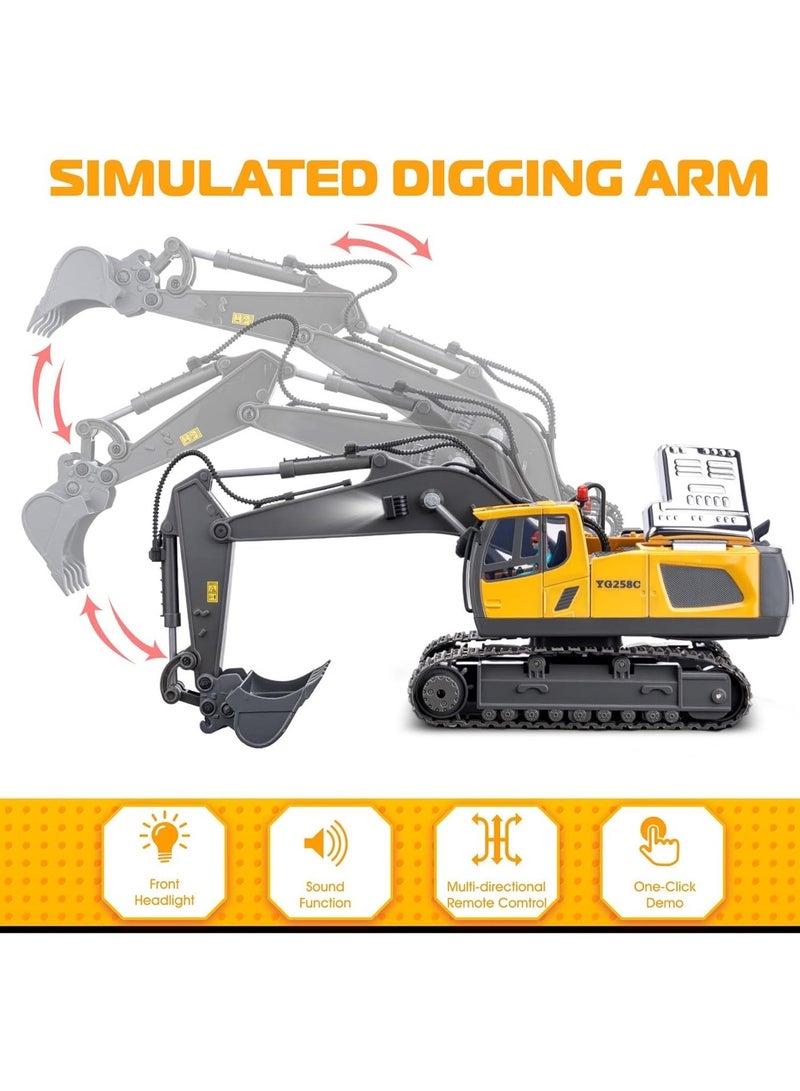 لعبة حفارة تعمل بجهاز تحكم عن بعد مصنوع من سبيكة معدنية بـ 11 قناة، حفارة رمل تعمل بجهاز تحكم عن بعد بتردد 2.4 جيجاهرتز مزودة بجرافة معدنية وأضواء، وبطارية قابلة لإعادة الشحن، مناسبة للأطفال من سن 6 سنوات فما فوق، لعبة مركبة بناء رائعة، مثالية كهدية عيد ميلاد. - Image 4