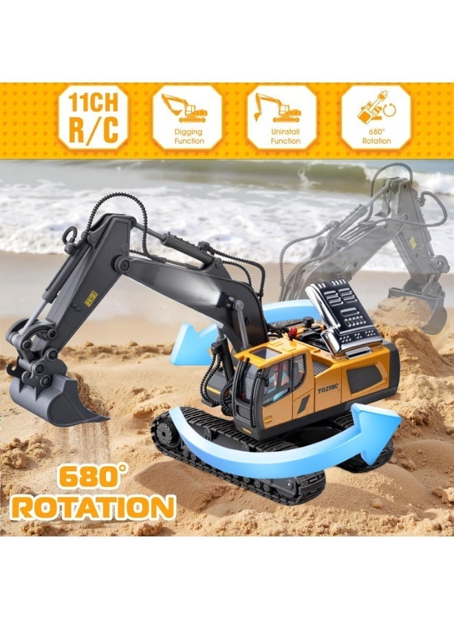 لعبة حفارة تعمل بجهاز تحكم عن بعد مصنوع من سبيكة معدنية بـ 11 قناة، حفارة رمل تعمل بجهاز تحكم عن بعد بتردد 2.4 جيجاهرتز مزودة بجرافة معدنية وأضواء، وبطارية قابلة لإعادة الشحن، مناسبة للأطفال من سن 6 سنوات فما فوق، لعبة مركبة بناء رائعة، مثالية كهدية عيد ميلاد. - Image 5