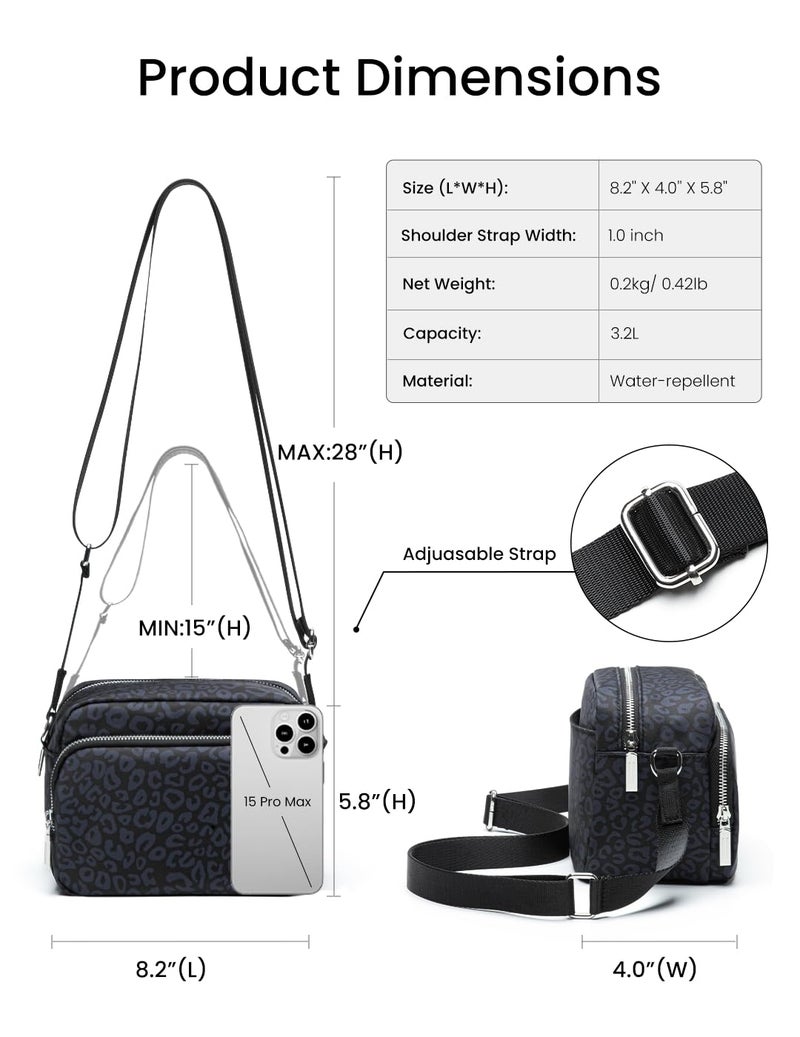 MEXS Crossbody Bags for Women, Mini Crossbody Bag Travel Purse Cross Body Purse, Adjustable Strap Shoulder Handbags Wallet, Everyday Purses for Travel Hiking (Black Leopard) - Image 3