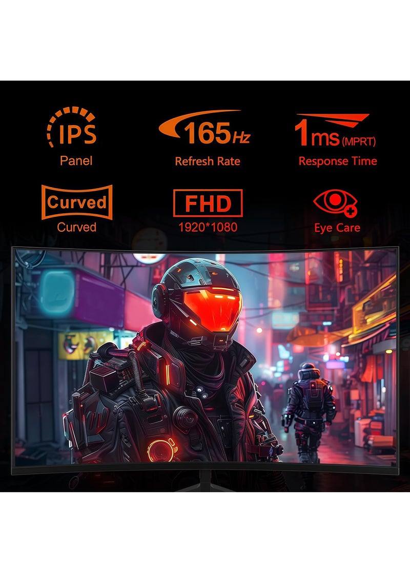 FlashHawk 24-inch Curved Gaming Monitor with Full HD (1920x1080) Resolution, 165Hz Refresh Rate, 1ms Response Time, HDMI and DP Input, Black  - Image 2